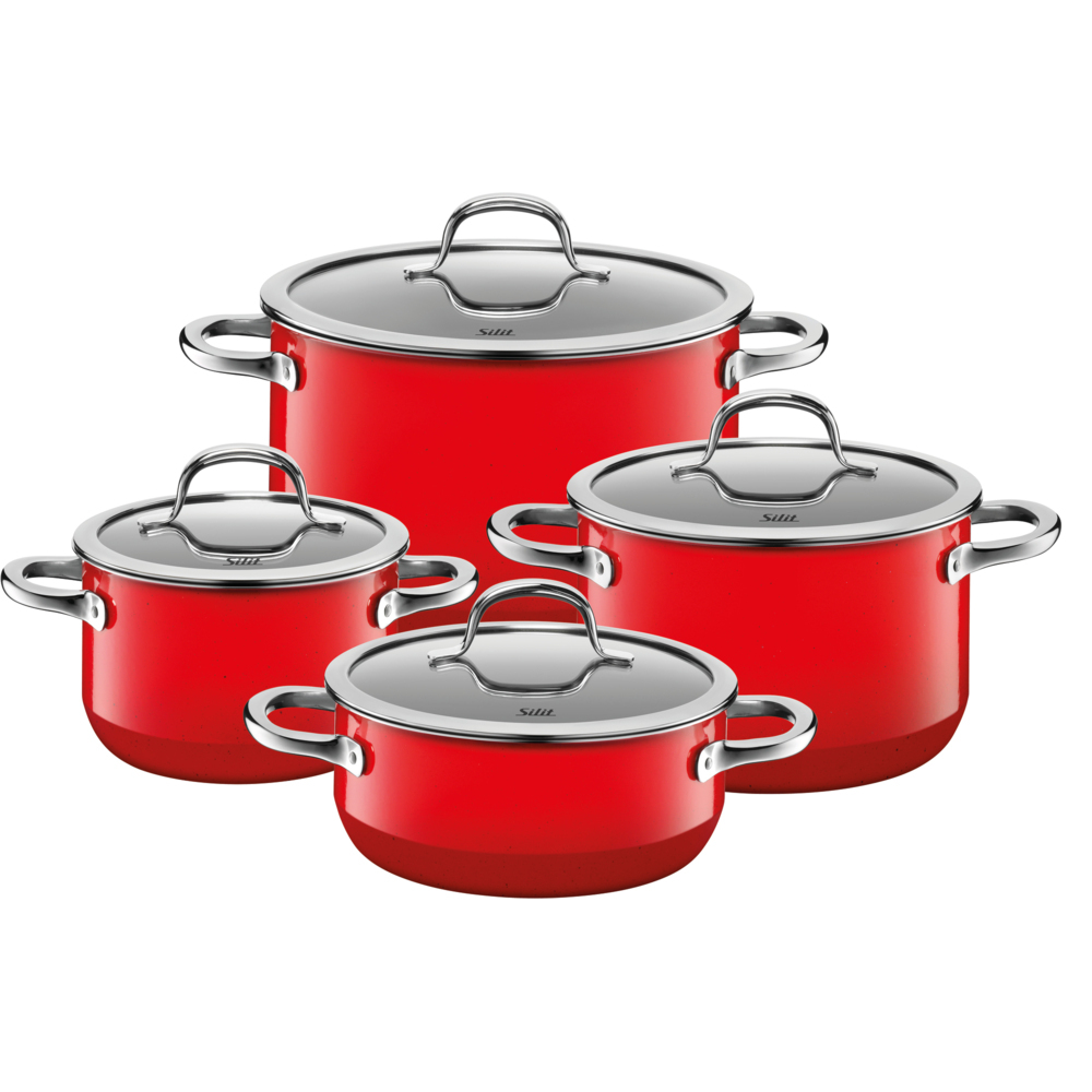 Silit Passion Red Topfset Induktion 4-teilig, Kochtopf Set mit Glasdeckel, Silargan Funktionskeramik, Induktions Töpfe Set nickelfrei, rot
