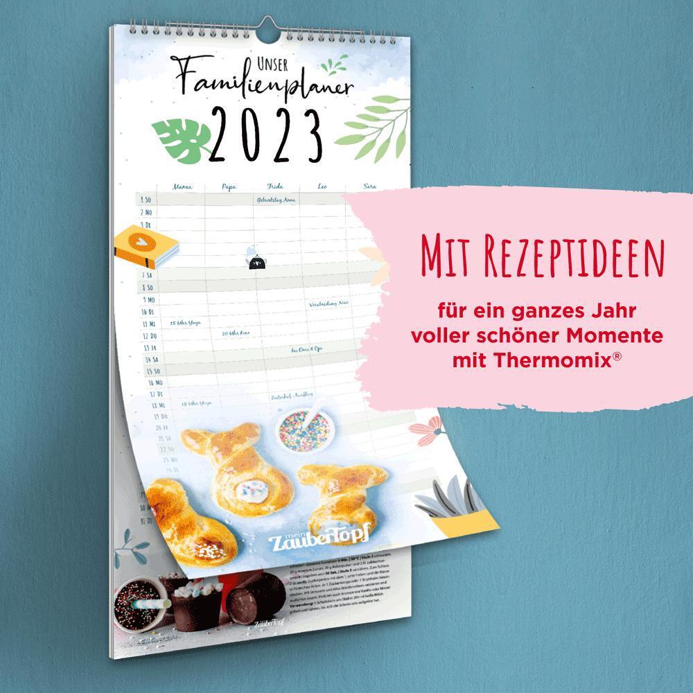 MEIN ZAUBERTOPF Familienplaner 2023 - Küchen-Kalender - mit 5 Spalten! - pro Monat 1 Rezept für Thermomix® - großes Format von 21 x 45 cm - Spiralbindung - Wandkalender