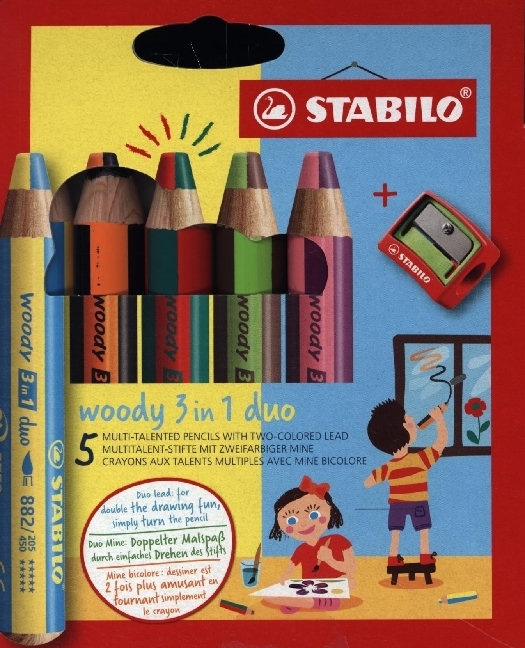 STABILO woody 3 in 1 duo 5er Etui mit Spitzer