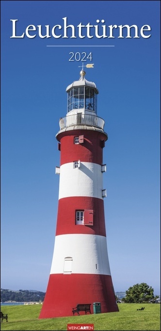 Leuchttürme Kalender 2024. Langer Bild-Kalender mit 12 spektakulären Fotos. Wandkalender XL 2024. Vertikaler Kalender mit atemberaubenden Leuchtturm-Fotografien. 33x68 cm.
