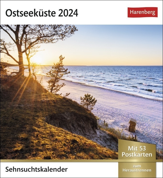 Ostseeküste Sehnsuchtskalender 2024. Leuchttürme, Sanddünen u.v.m. in einem Foto-Kalender voller Urlaubsfeeling. Beliebte Ostsee-Motive in einem dekorativen Tischkalender. Auch zum Aufhängen
