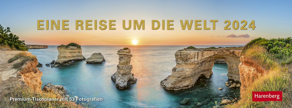 Eine Reise um die Welt Premium-Tischplaner 2024. Spiral-Tischkalender mit 53 Fotos von den schönsten Reisezielen der Welt. Wochenplaner 2024 für den Schreibtisch. 29 x 11 cm