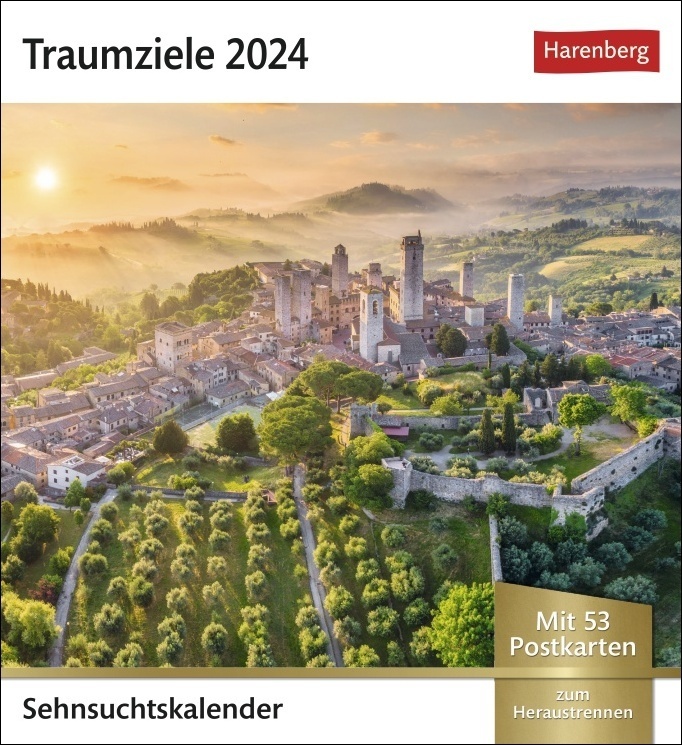 Traumziele Sehnsuchtskalender 2024. Reise-Kalender mit 53 hochwertigen Postkarten der schönsten Reiseziele der Welt. Postkartenkalender 2024