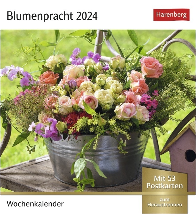 Blumenpracht Postkartenkalender 2024. Kalender mit 53 traumhaften Fotos von Blumensträußen und Blüten. Blumen-Kalender 2024 mit Postkarten