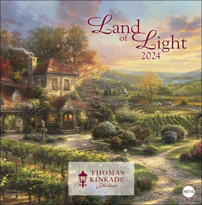 Land of Light Broschurkalender 2024. Kunstvoller Wandkalender mit idyllischen Gemälden. Einzigartiger Kunstkalender mit Bildern von Thomas Kinkade . 29,5 x 30 cm, ausgeklappt 29,5 x 60 cm.