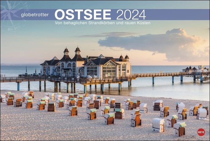Ostsee Globetrotter Kalender 2024. Raue Küsten und behagliche Strandkörbe in einem großformatigen Fotokalender. Dekorativer Wandkalender XL für Urlaubsfeeling zu Hause.