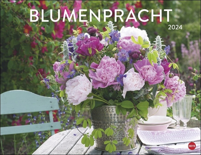 Blumenpracht Posterkalender 2024. Wandkalender mit 12 Fotos von wunderschönen Blumensträußen. Dekorativer Kalender mit zarten Blüten. 44 x 34 cm. Querformat