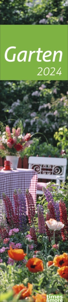 Garten Langplaner 2024. times&more Streifenkalender. Langer Wandplaner mit hübschen Gartenmotiven. Dekorativer Kalender zum Eintragen.