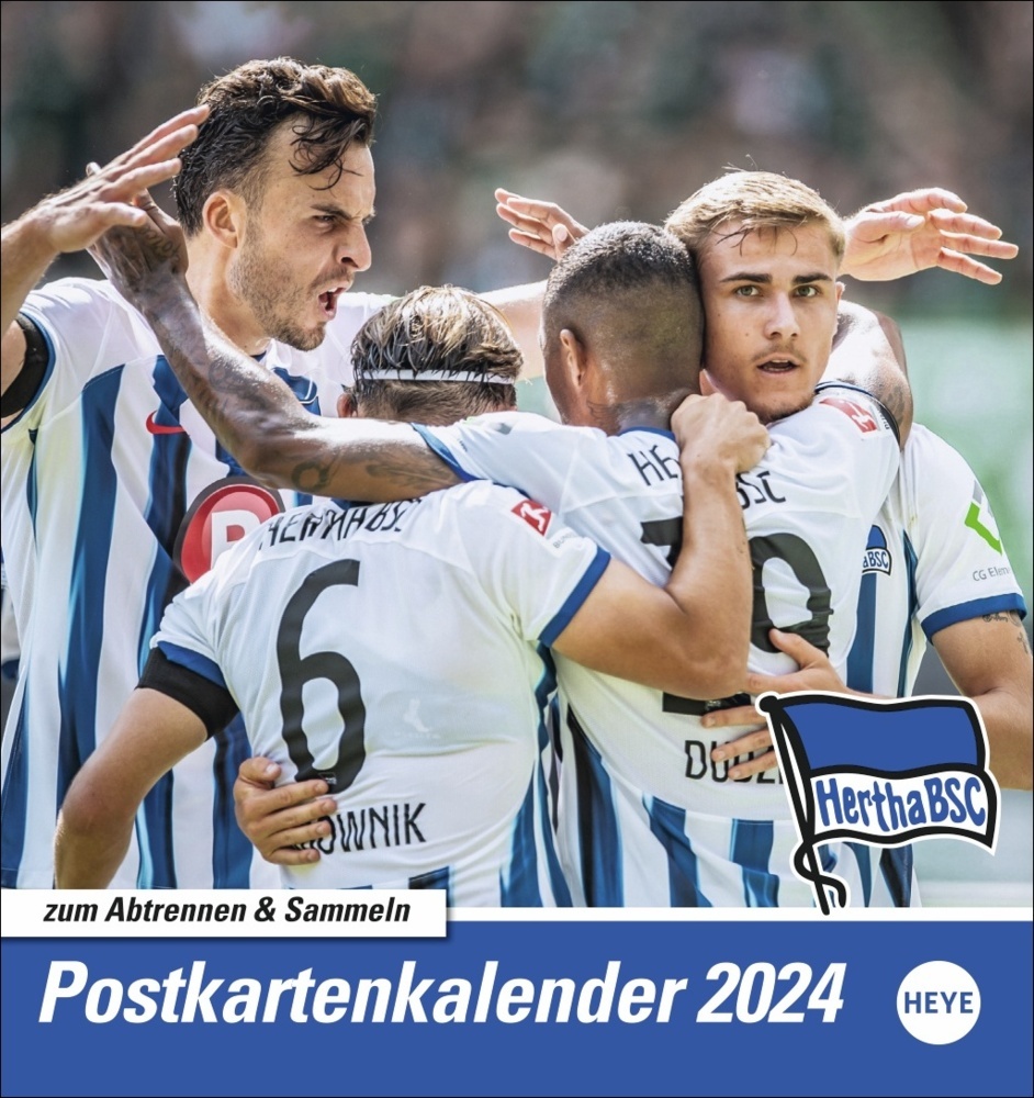 Hertha BSC Postkarten-Kalender 2024. Fußball-Fans aufgepasst! Der kleine Kalender zum Aufstellen oder Aufhängen mit Postkarten zum Sammeln und Verschicken. Must Have für jeden Hertha-Fan.