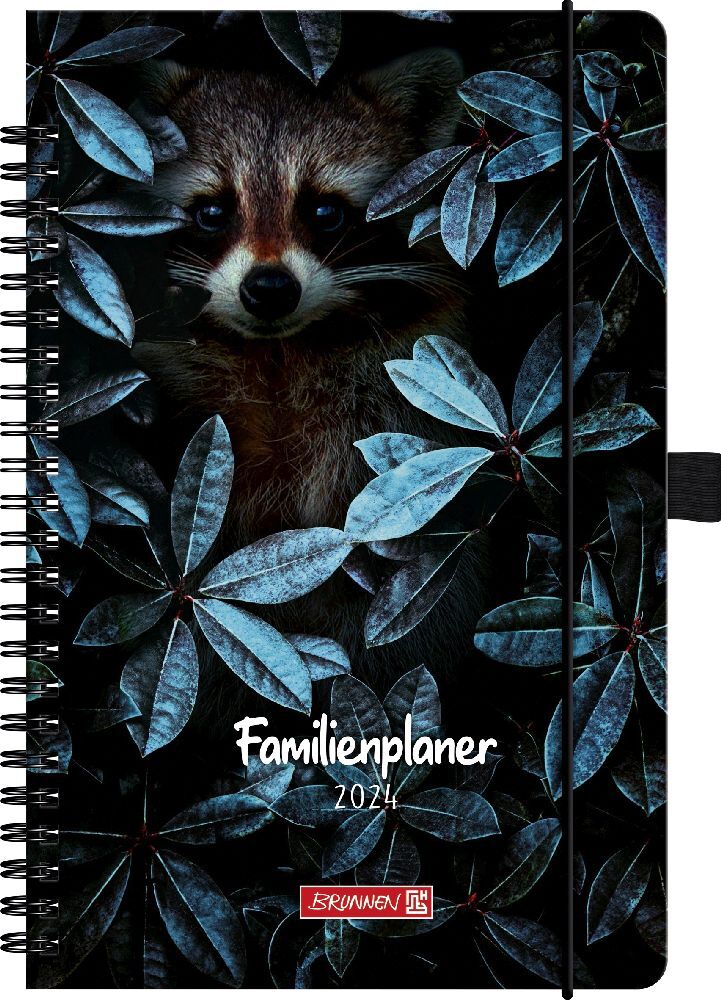 Familienplaner, Buchkalender, Familienplaner, 2024, Waschbär, Buchgröße 15 x 23 cm, Hardcover
