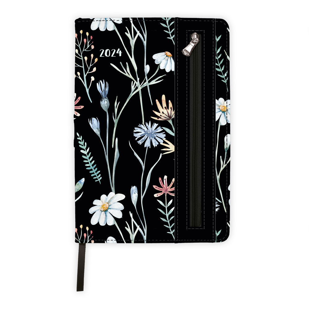 Trötsch Wochenplaner A5 Soft mit Tasche Flowers black 2024