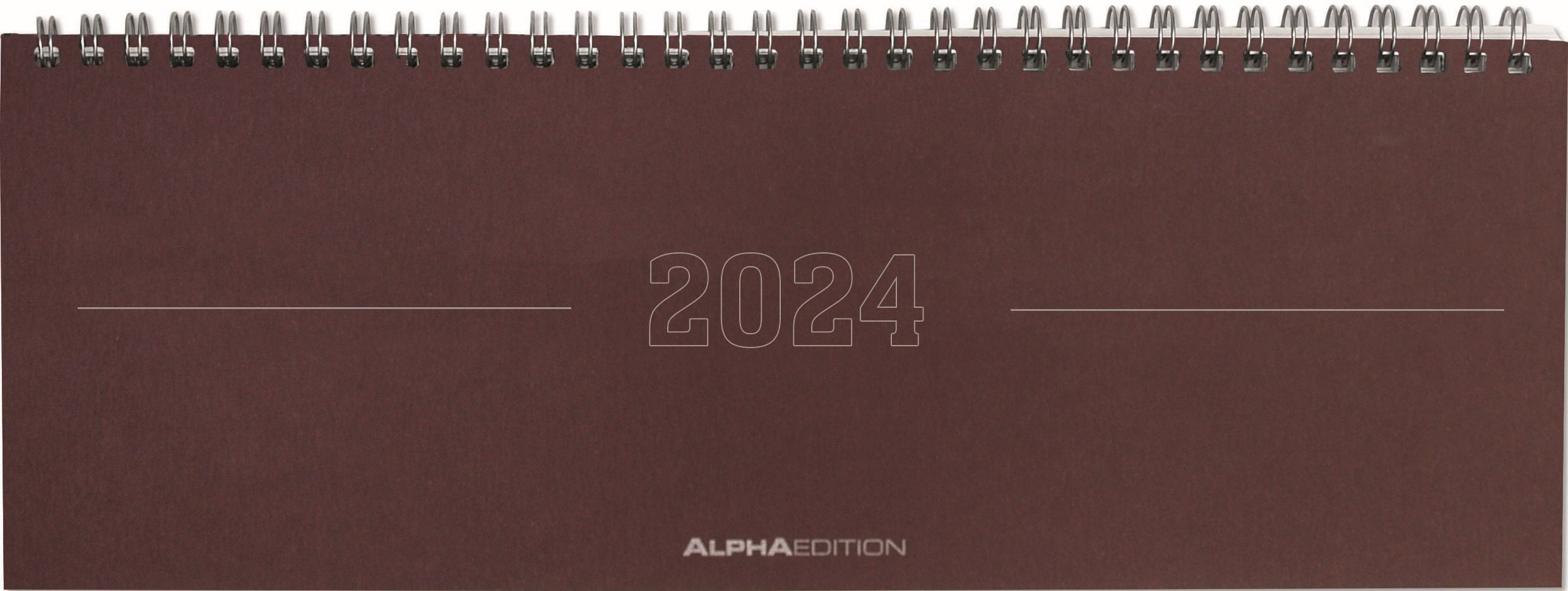 Tisch-Querkalender Papyrus Rot 2024 - Büro-Planer 29,7x10,5 cm - Tisch-Kalender - 1 Woche 2 Seiten - Ringbindung - Alpha Edition