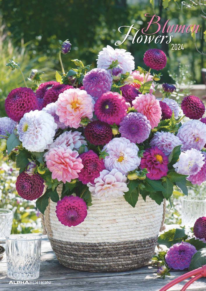 Blumen 2024 - Bildkalender A3 (29,7x42 cm) - Flowers - mit Feiertagen (DE/AT/CH) - Wandkalender - Blumenkalender
