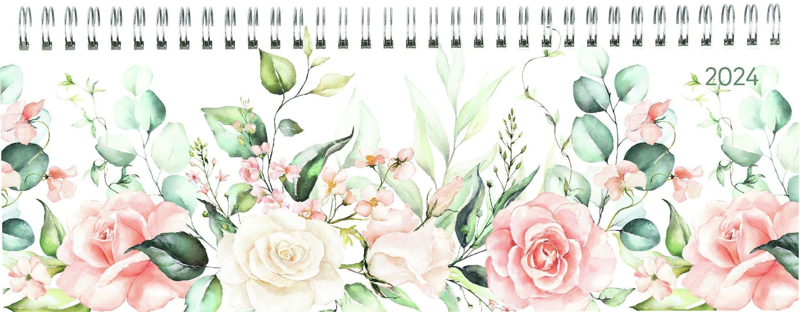 Tisch-Querkalender Style Rosen 2024 - Büro-Planer 29,7x10,5 cm - Tisch-Kalender - 1 Woche 2 Seiten - Ringbindung - Alpha Edition