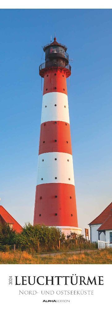 Leuchttürme - Nord- und Ostseeküste 2024 - Streifenkalender XXL 25x69 cm - Bildkalender im Hochformat - Wandplaner - Leuchtturmkalender