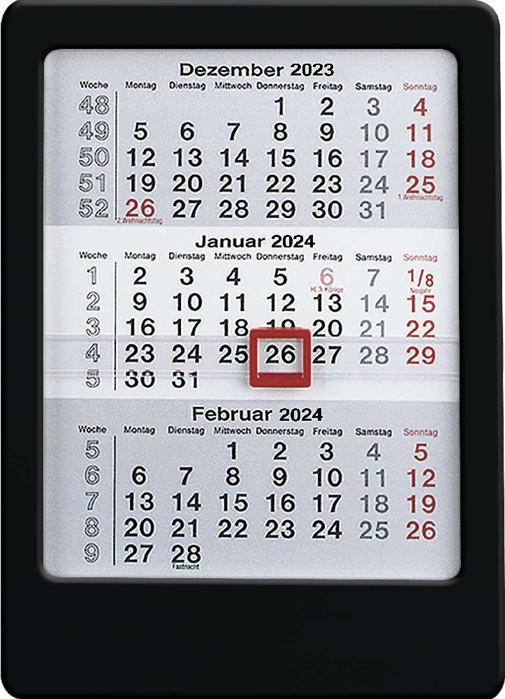 3-Monats-Tischaufsteller 2024 schwarz - Tisch-Kalender 12x16 cm - Büro-Kalender - mit Datumsschieber - Alpha Edition