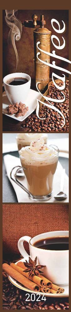 Küchenplaner Kaffee 2024 - Streifen-Kalender 11,3x49x5 cm - Kaffeekalender - mit leckeren Rezepten - Wandplaner - Küchenkalender - Alpha Edition