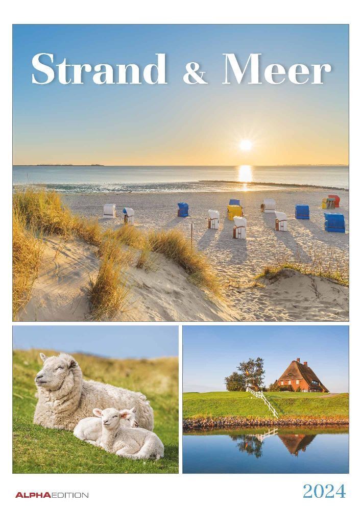 Strand & Meer 2024 - Bildkalender A3 (29,7x42 cm) - mit Feiertagen - Triplets - drei Bilder pro Monat - Naturkalender - Wandplaner - Wandkalender
