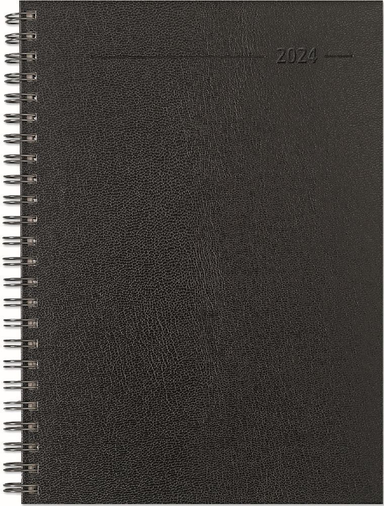Wochenplaner Balacron schwarz 2024 - Büro-Kalender A5 - Cheftimer - black - Ringbindung - 1 Woche 2 Seiten - 128 Seiten - Alpha Edition