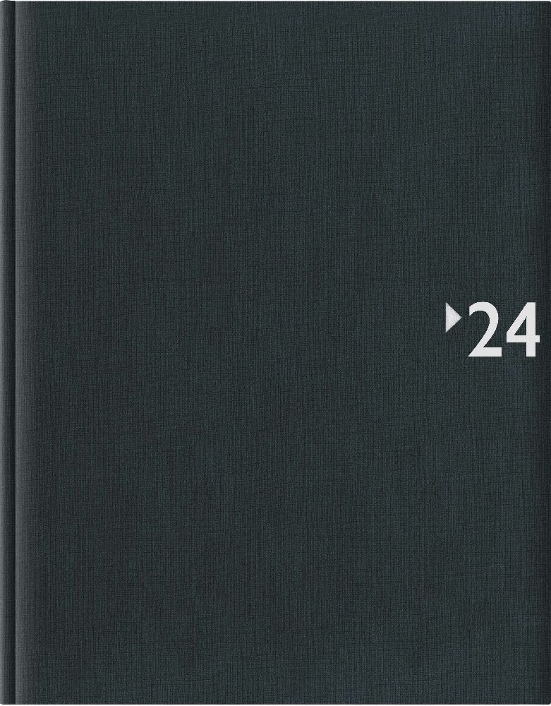 Wochenbuch anthrazit 2024 - Bürokalender 21x26,5 cm - 1 Woche auf 2 Seiten - mit Registerschnitt und Fadensiegelung - Notizbuch - 739-2621