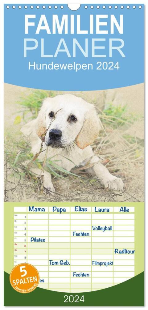 Familienplaner 2024 - Hundewelpen 2024 mit 5 Spalten (Wandkalender, 21 x 45 cm) CALVENDO