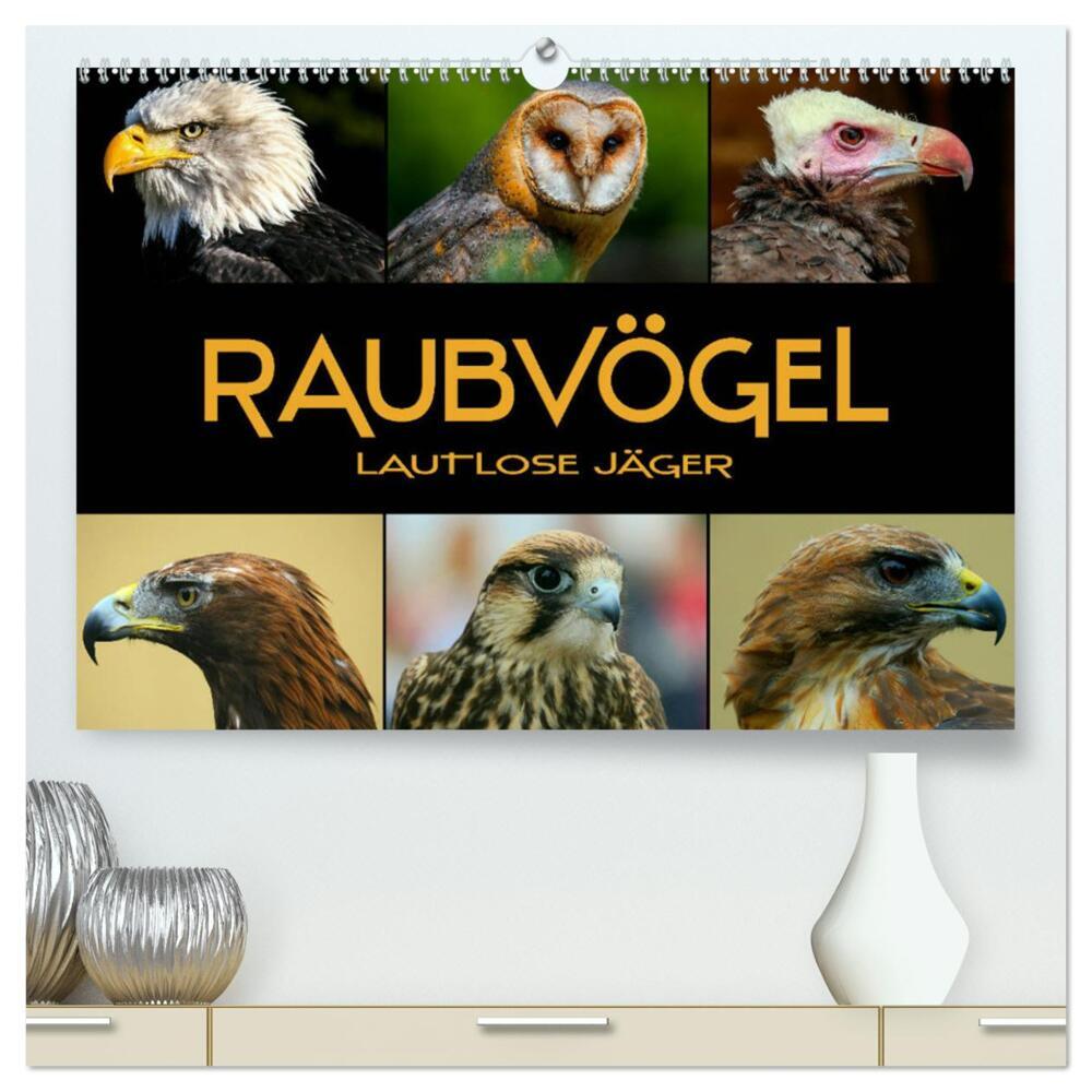 Raubvögel - lautlose Jäger (hochwertiger Premium Wandkalender 2024 DIN A2 quer), Kunstdruck in Hochglanz
