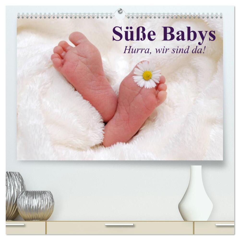 Süße Babys. Hurra, wir sind da! (hochwertiger Premium Wandkalender 2024 DIN A2 quer), Kunstdruck in Hochglanz