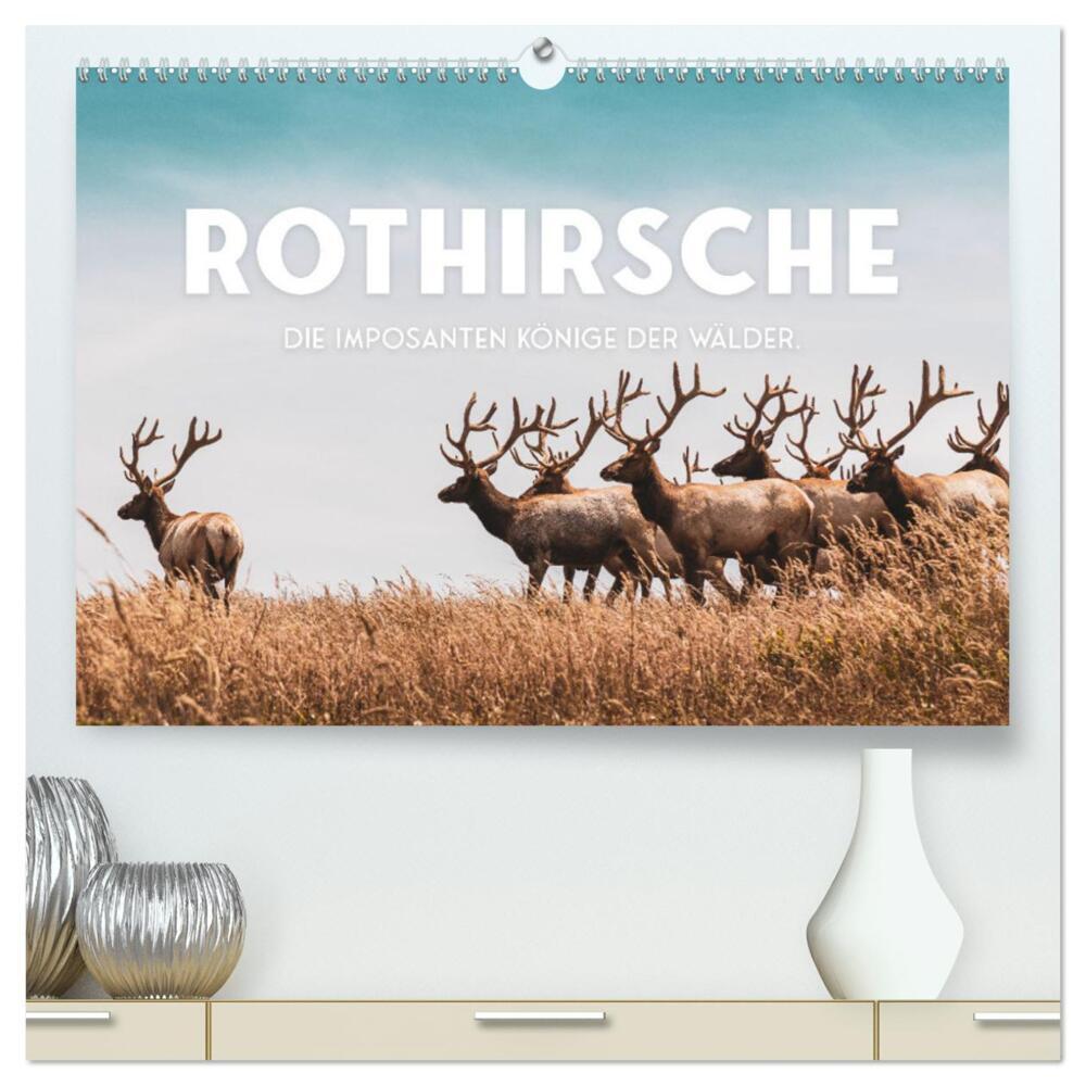 Rothirsche - Die imposanten Könige der Wälder. (hochwertiger Premium Wandkalender 2024 DIN A2 quer), Kunstdruck in Hochglanz