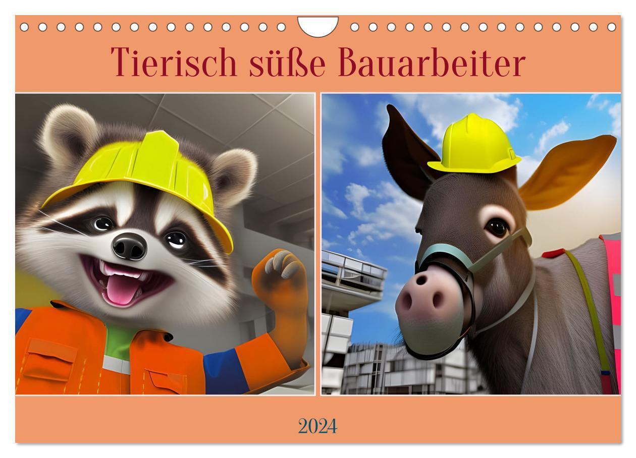 Tierisch süße Bauarbeiter (Wandkalender 2024 DIN A4 quer), CALVENDO Monatskalender