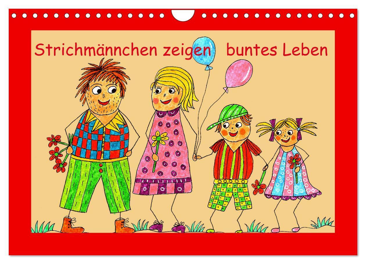 Strichmännchen zeigen buntes Leben (Wandkalender 2024 DIN A4 quer), CALVENDO Monatskalender