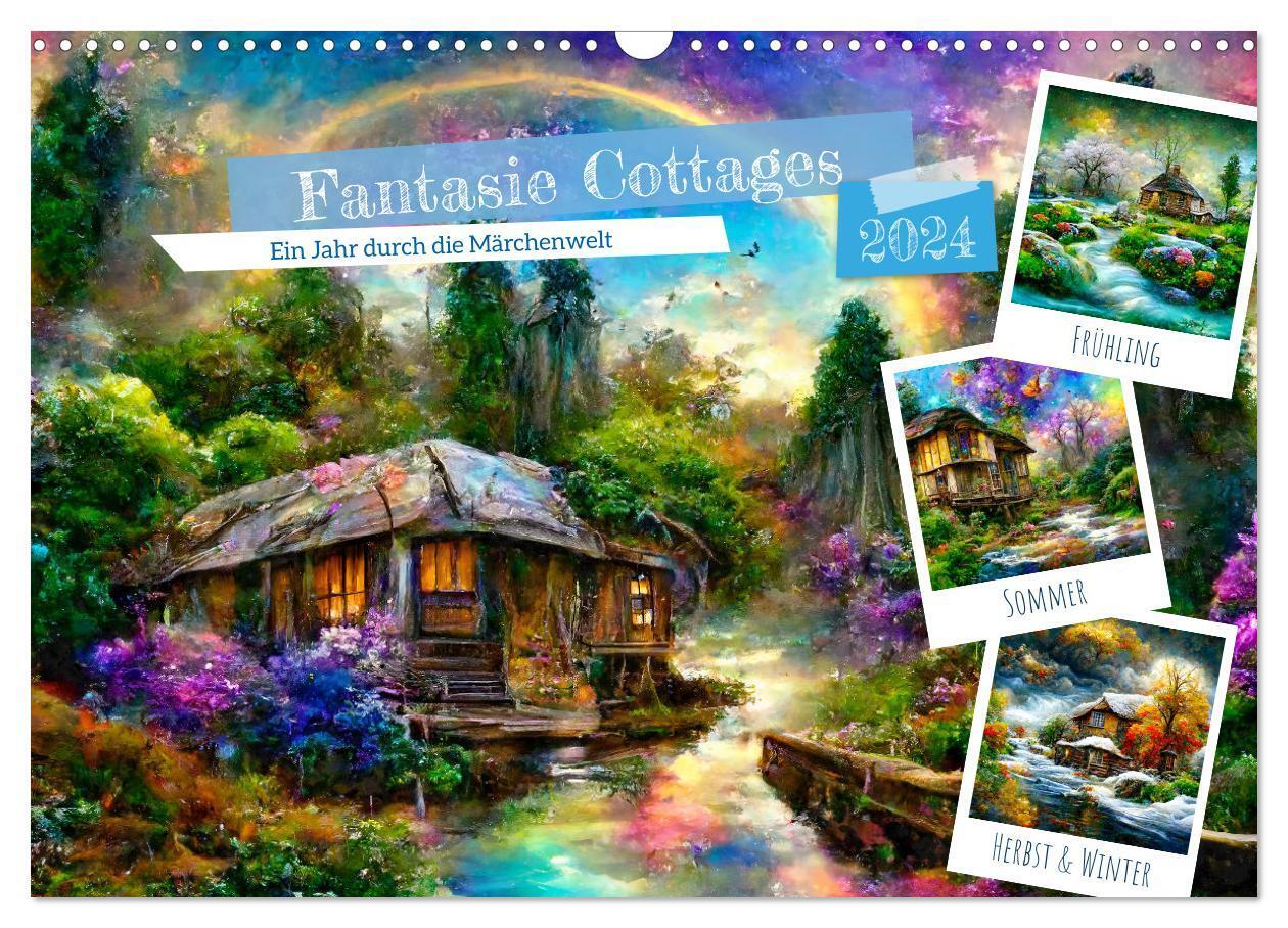 Fantasie Cottages - Ein Jahr durch die Märchenwelt (Wandkalender 2024 DIN A3 quer), CALVENDO Monatskalender
