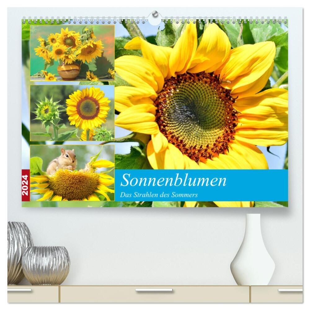 Sonnenblumen. Das Strahlen des Sommers (hochwertiger Premium Wandkalender 2024 DIN A2 quer), Kunstdruck in Hochglanz