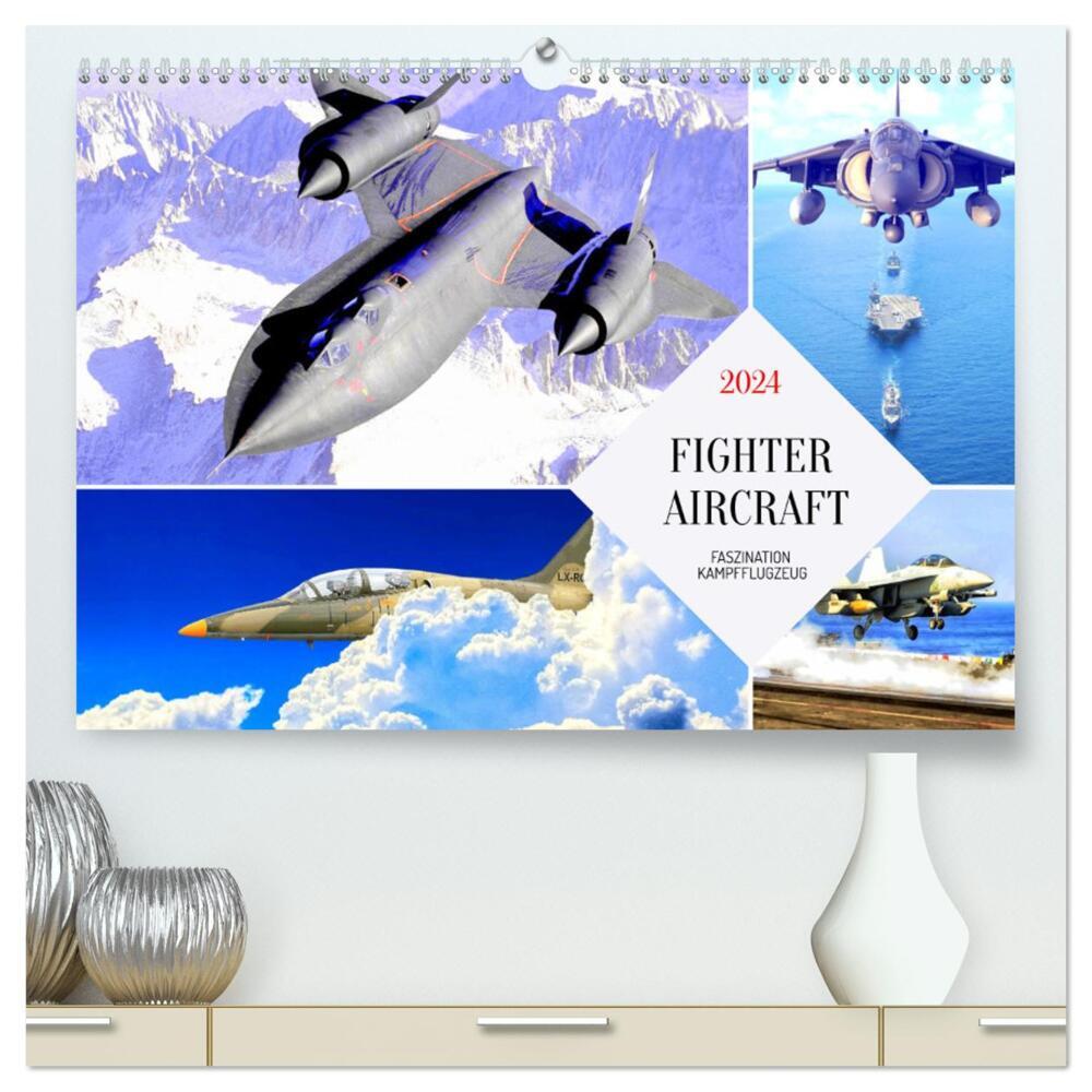 Fighter aircraft. Faszination Kampfflugzeug (hochwertiger Premium Wandkalender 2024 DIN A2 quer), Kunstdruck in Hochglanz