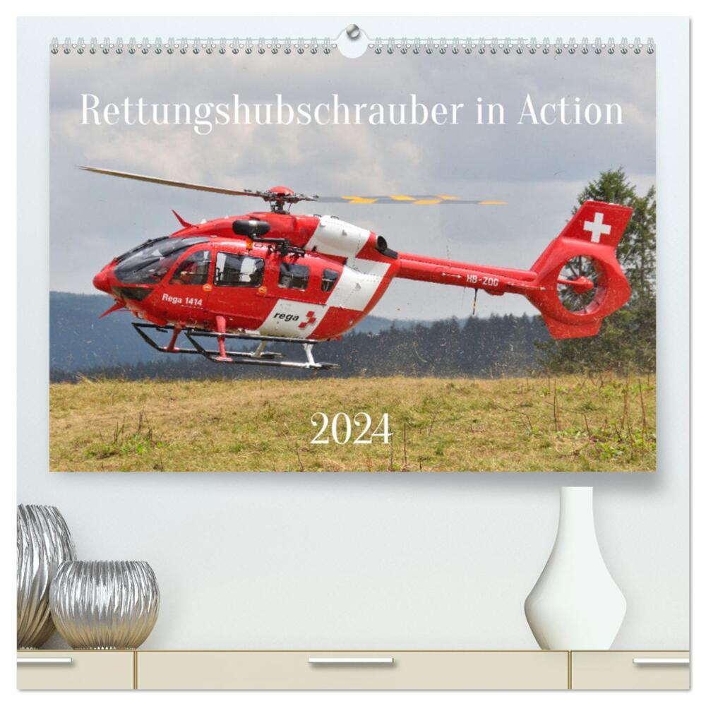 Rettungshubschrauber in Action (hochwertiger Premium Wandkalender 2024 DIN A2 quer), Kunstdruck in Hochglanz