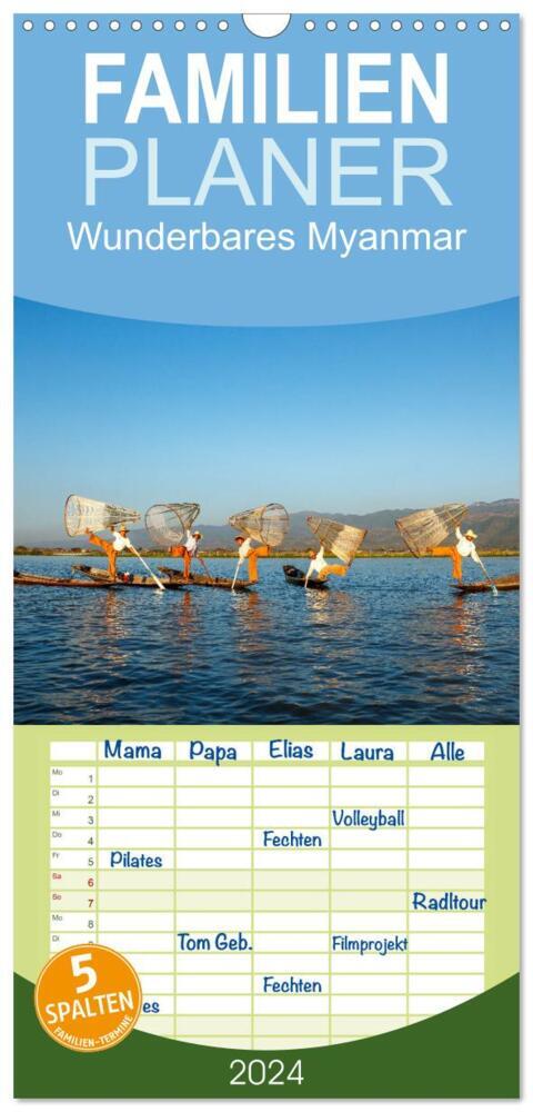 Familienplaner 2024 - Wunderbares Myanmar mit 5 Spalten (Wandkalender, 21 x 45 cm) CALVENDO