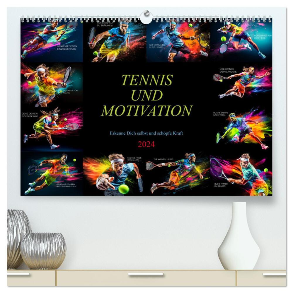 Tennis und Motivation (hochwertiger Premium Wandkalender 2024 DIN A2 quer), Kunstdruck in Hochglanz