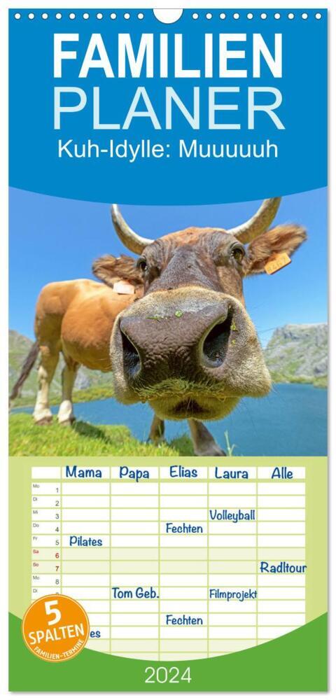 Familienplaner 2024 - Kuh-Idylle: Muuuuuh mit 5 Spalten (Wandkalender, 21 x 45 cm) CALVENDO