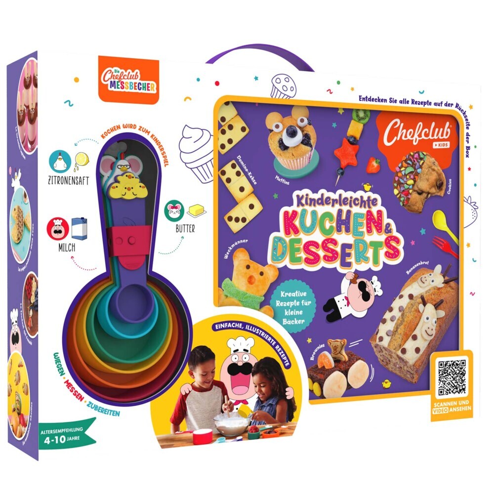 Set: Rezeptbuch "Kinderleichte KUCHEN & DESSERTS" mit Chefclub Messbechern