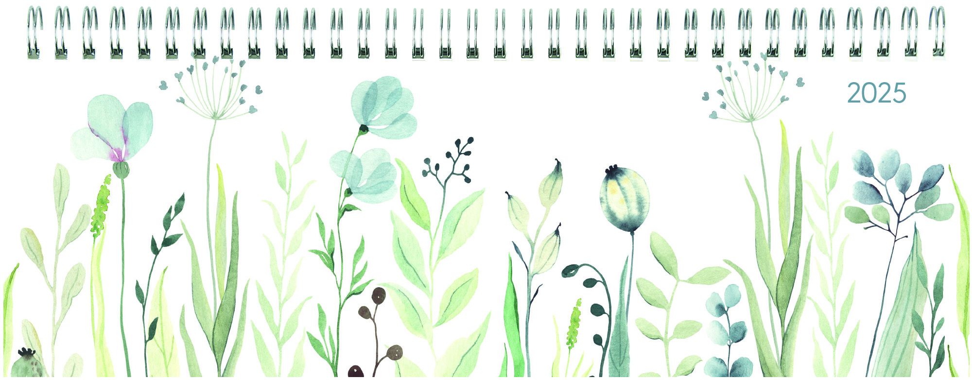 Zettler - Tisch-Querkalender Style 2025 Wildblumen, 29,7x10,5cm, Bürokalender mit 118 Seiten, 1 Woche auf 2 Seiten, Monatsübersicht, Notizbereich, Mondphasen, Ringbindung und deutsches Kalendarium