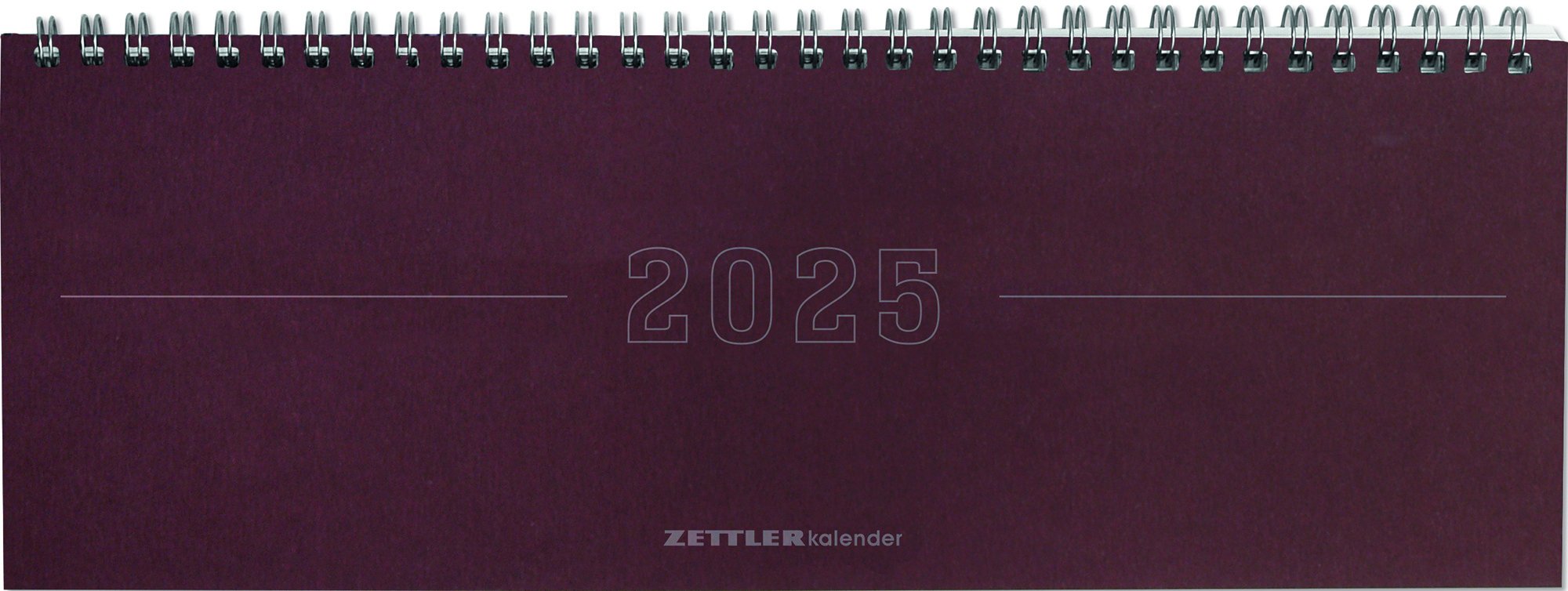 Zettler - Tisch-Querkalender Papyrus 2025 rot, 29,7x10,5cm, Bürokalender mit 112 Seiten, Monatsübersicht, Notizbereich, Mondphasen, Jahresübersicht, Ringbindung und deutsches Kalendarium