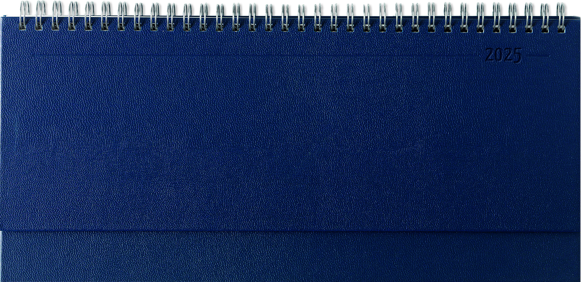 Zettler - Tisch-Querkalender Balacron 2025 blau, 29,7x10,5cm, Bürokalender mit 112 Seiten, Monatsübersicht, Notizteil, Mondphasen, Jahresübersicht, Ringbindung und internationales Kalendarium