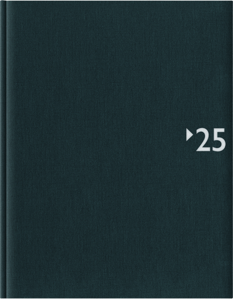 Zettler - Wochenbuch Register 2025 anthrazit, 21x26,5cm, Bürokalender mit 128 Seiten, 1 Woche auf 2 Seiten, wattierter Kunststoffeinband, Klebebindung und internationales Kalendarium