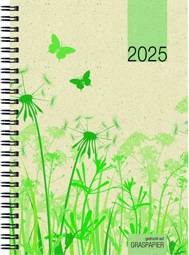 Zettler - Wochenbuch 2025 Graspapier, 14,6x21cm, Taschenkalender mit 128 Seiten im Kartoneinband mit Motiv, 1 Woche auf 2 Seiten, Drahtkammbindung, Wochenübersicht und internationales Kalendarium