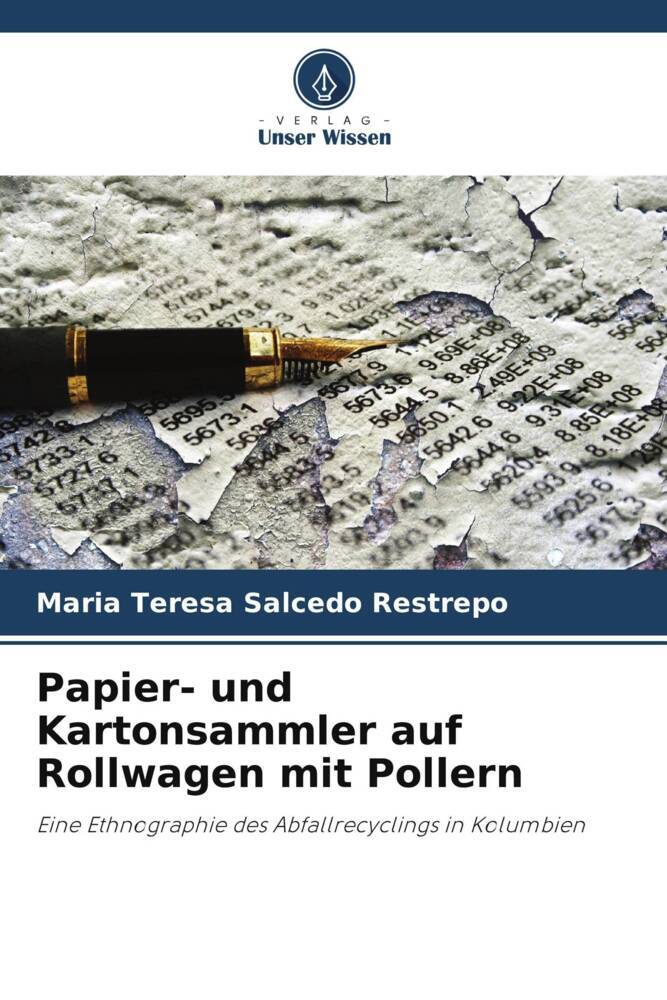 Papier- und Kartonsammler auf Rollwagen mit Pollern
