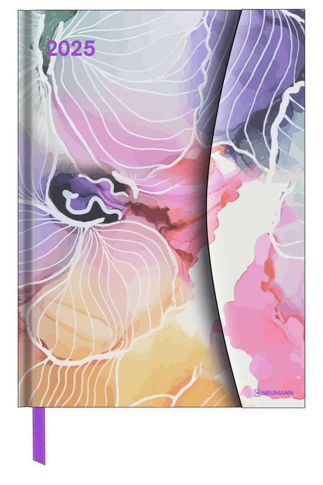 N NEUMANNVERLAGE - Watercolours 2025 Diary, 16x22cm, Taschenkalender mit Magnetverschluss und Lesebändchen, Tasche für Visitenkarte, Jahres- und Monatsübersicht und internationales Kalendarium