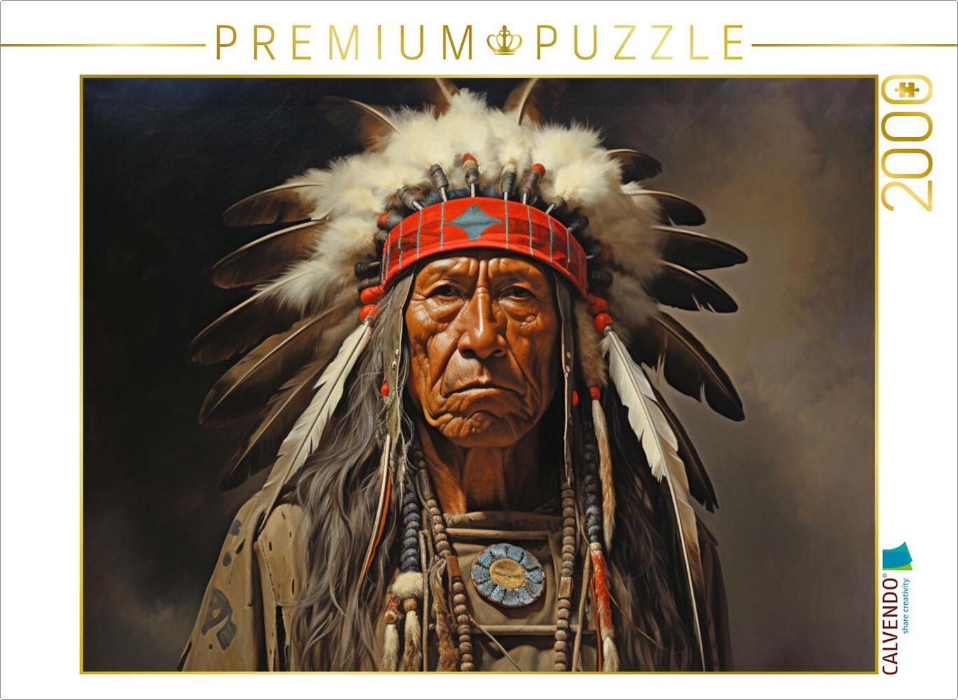 CALVENDO Puzzle Häuptling - Indianer | 2000 Teile Lege-Größe 90x67cm Foto-Puzzle für glückliche Stunden