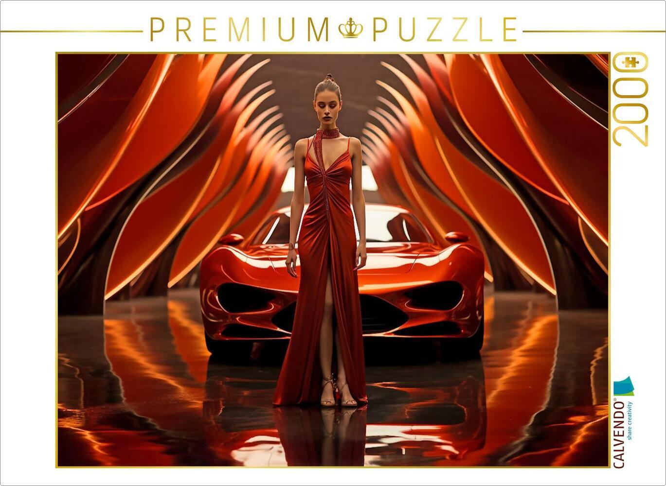 CALVENDO Puzzle Modernes Concept Design Auto in Rot mit junger Frau | 2000 Teile Lege-Größe 90x67cm Foto-Puzzle für glückliche Stunden