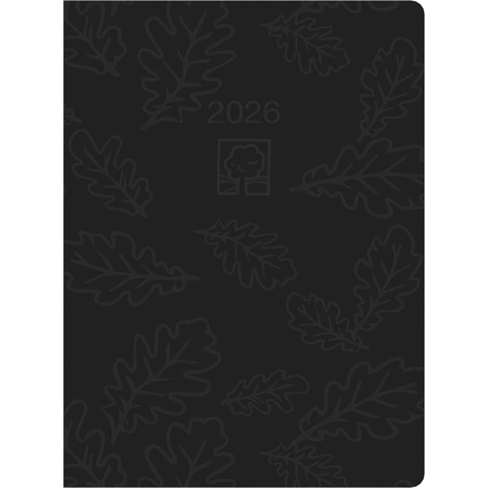 Taschenkalender anthrazit 2026 - Bürokalender 10,2x14,2 - 1 Tag auf 1 Seite - robuster Kartoneinband - Stundeneinteilung 7-19 Uhr - Blauer Engel - 610-0721