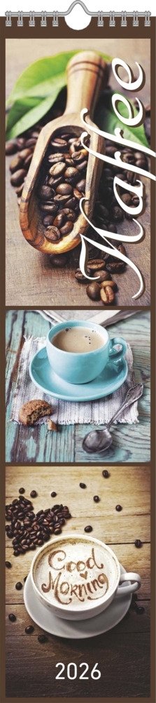 Küchenplaner Kaffee 2026 - Streifen-Kalender 11,3x49x5 cm - Kaffeekalender - mit leckeren Rezepten - Wandplaner - Küchenkalender - Alpha Edition