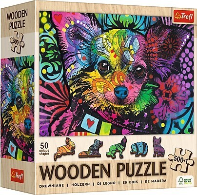 Holz Puzzle 500+1 - Bunter Welpe